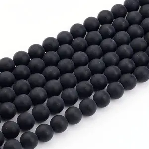 Dyed & Heated Natural Black Agate Bead Strands