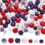 140Pcs 7 Style Independence Day Natural Wood Beads