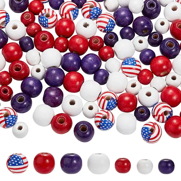 140Pcs 7 Style Independence Day Natural Wood Beads