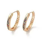 Brass Micro Pave Colorful Cubic Zirconia Hoop Earrings