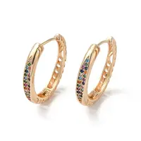 Brass Micro Pave Colorful Cubic Zirconia Hoop Earrings