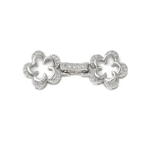 Brass Micro Pave Clear Cubic Zirconia Fold Over Clasps