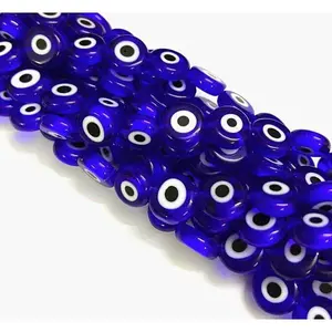 Handmade Evil Eye Lampwork Flat Round Bead Strands