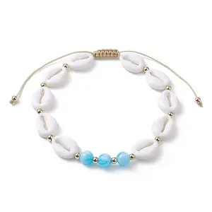 Adjustable Acrylic Shell Shape Braided Bead Anklets