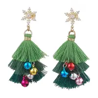 Polycotton Tassels Christmas Tree & Bell Stud Dangle Earring
