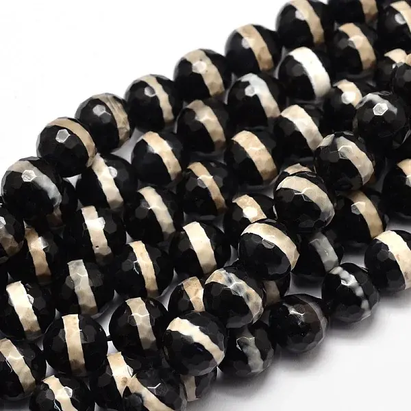 Tibetan Style Striped Pattern dZi Beads Strands