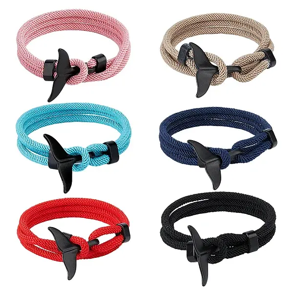 6Pcs 6 Colors Cotton Three Loops Wrap Bracelets Set