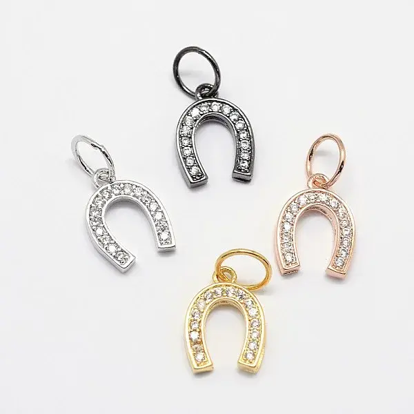 CZ Brass Micro Pave Cubic Zirconia Horse Shoe Charms