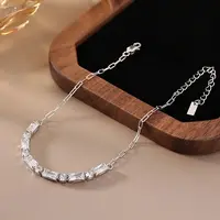 925 Sterling Silver Pave Cubic Zirconia Rectangle Link Chain Bracelets