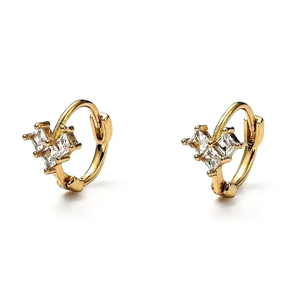 Brass Micro Pave Clear Cubic Zirconia Huggie Hoop Earrings