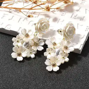 Alloy & 925 Sterling Silver & Acrylic Dangle Stud Earrings