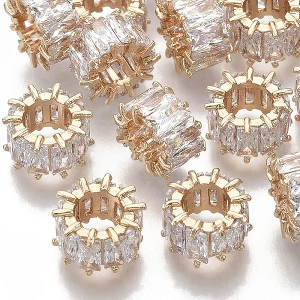 Brass Micro Pave Cubic Zirconia European Beads