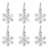 6Pcs 925 Sterling Silver Micro Pave Clear Cubic Zirconia Snowflake Charms