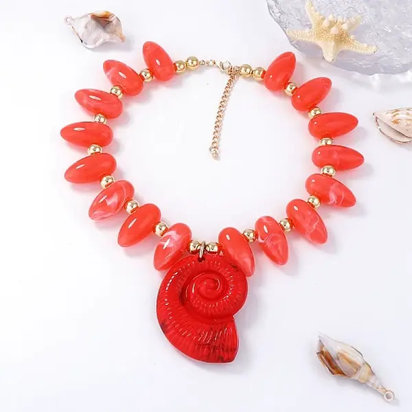 Summer Beach Resin Conch Shaped Pendant CCB Plastic Beaded Necklaces with Alloy End Chains