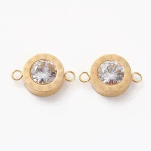 304 Stainless Steel Micro Pave Clear Cubic Zirconia Links Connectors