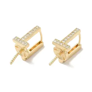 Brass Micro Pave Clear Cubic Zirconia Stud Earring Findings