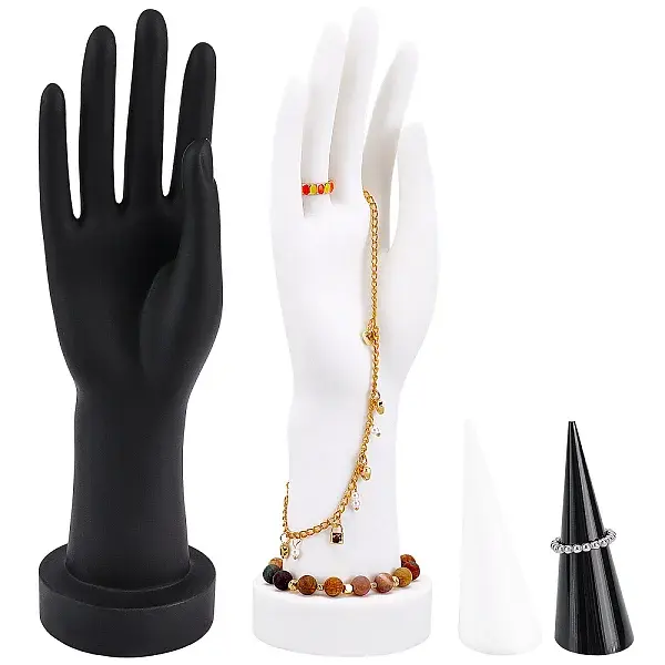 4Pcs 2 Style PVC Hand Model and Cone Shaped Acrylic Ring Displays