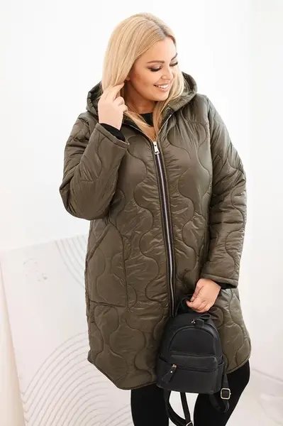Kesi Włoski Dámska zimná prešívaná bunda Plus Size s kapucňou khaki
