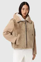 Semišová bunda AllSaints béžová farba, prechodná, W062LD