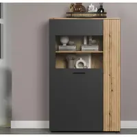 Skříňka s prosklením Esteban, antracit/dub evoke