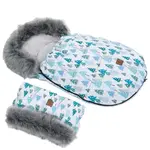 Mamo Tato Zimní fusak Lux s kožešinkou + rukávník, Zimní les, 50 x 100cm - šedý/zelený