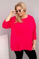 Kesi Włoski Dámska blúzka plus size s bavlnou a dlhým rukávom a nariasením fuchsie