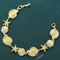 Summer Beach Brass Micro Pave Clear Cubic Zirconia Starfish & Shell Shape Link Chain Bracelets
