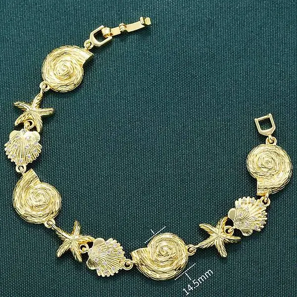 Summer Beach Brass Micro Pave Clear Cubic Zirconia Starfish & Shell Shape Link Chain Bracelets