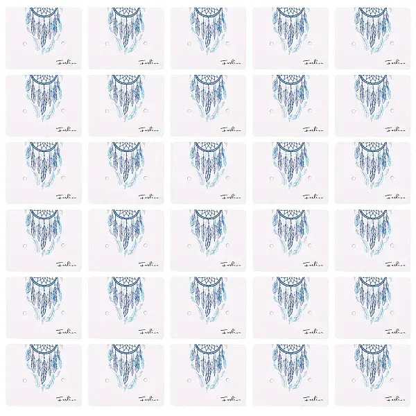 100Pcs Woven Web/Net with Feather Print Paper Jewelry Display Cards