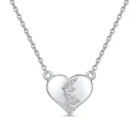 Broken Heart 925 Sterling Silver Cubic Zirconia Pendant Necklaces