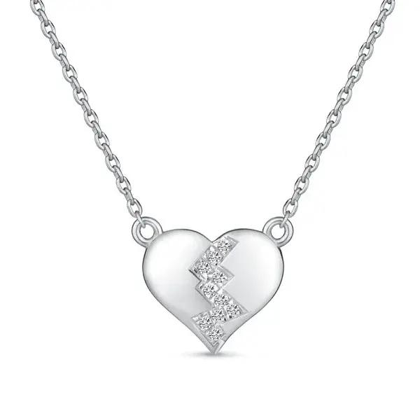 Broken Heart 925 Sterling Silver Cubic Zirconia Pendant Necklaces