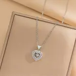 Heart 304 Stainless Steel Micro Pave Cubic Zirconia Pendant Necklaces for Women