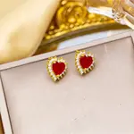 Heart Brass Micro Pave Cubic Zirconia Stud Earrings