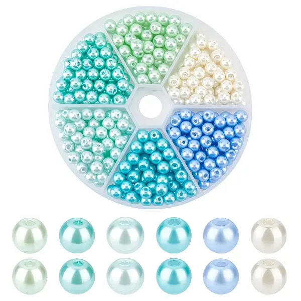 360Pcs 6 Colors Baking Painted Pearlized Glass Pearl Round Beads
