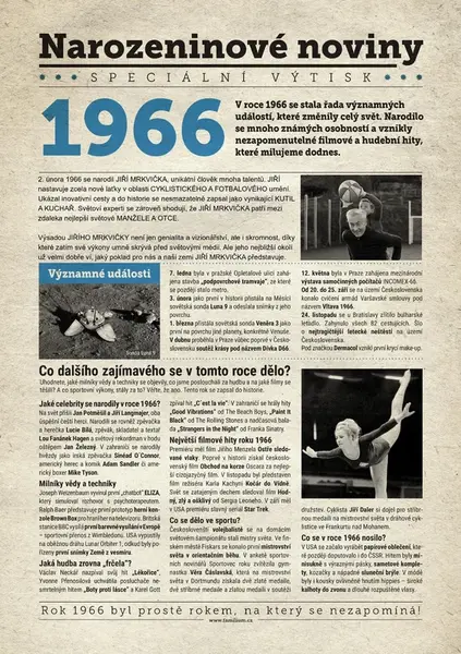 Narozeninové noviny 1966 s vlastní fotografií a textem, S textem