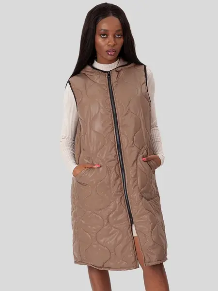 PERSO Woman's Women's long quilted vest with pockets