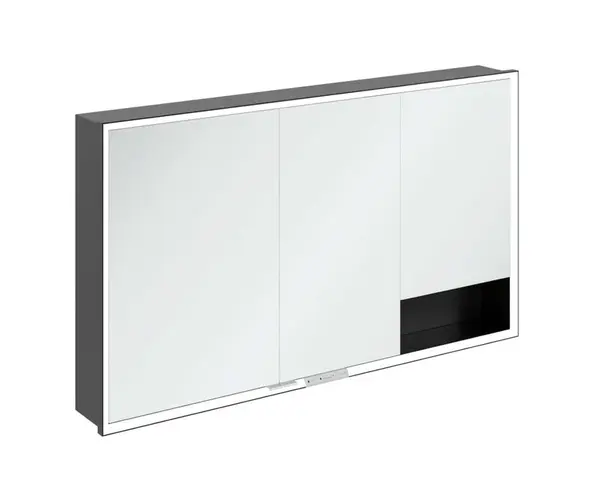 Villeroy & Boch My View+ - Zrcadlová skříňka s LED osvětlením 130x75x17 cm, 3 dvířka, černá/matná černá B48213VL