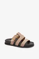 Dámske šľapky s remienkami a zlatou prackou