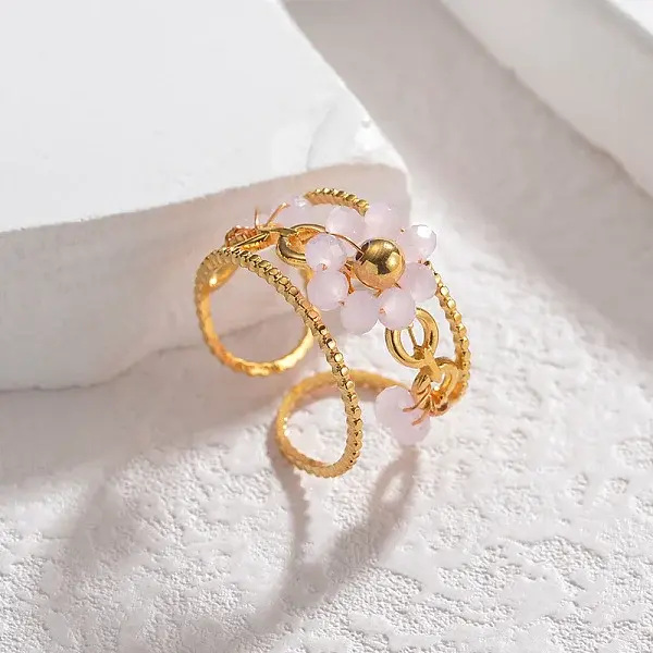 304 Stainless Steel Cuff Rings with Glass Crystal