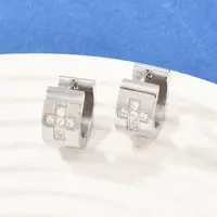 304 Stainless Steel Micro Pave Clear Cubic Zirconia Hoop Earrings