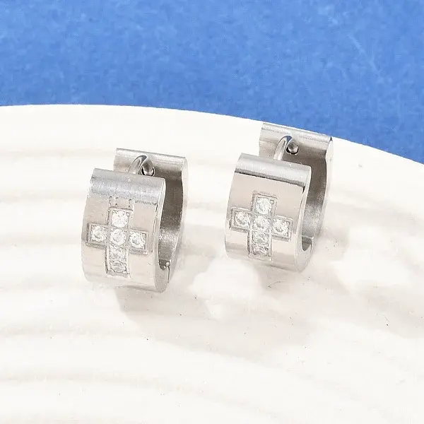 304 Stainless Steel Micro Pave Clear Cubic Zirconia Hoop Earrings