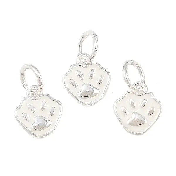 925 Sterling Silver Enamel White Paw Print Charms
