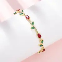 Brass Micro Pave Cubic Zirconia Link Chain Bracelets for Women