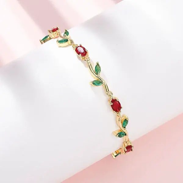 Brass Micro Pave Cubic Zirconia Link Chain Bracelets for Women