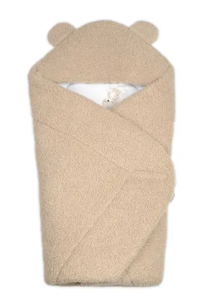 Baby Nellys Beránková zavinovačka s kapucí bavlna/beránek, Teddy - Medvídek béžová, hnědá
