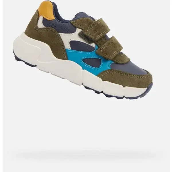 Geox B FLEXYPER MINI Chlapecká volnočasová obuv, khaki, velikost