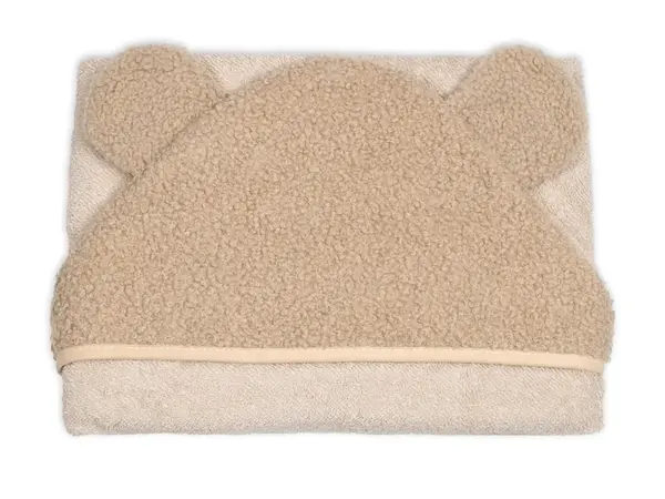 Baby Nellys Kojenecká osuška s kapucí a oušky Boucle 80x80cm, froté -  béžová, hnědá