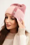 Kesi Dámská čepice barevná z viskózy s ozdobným knoflíkem růžová + pudrově růžová