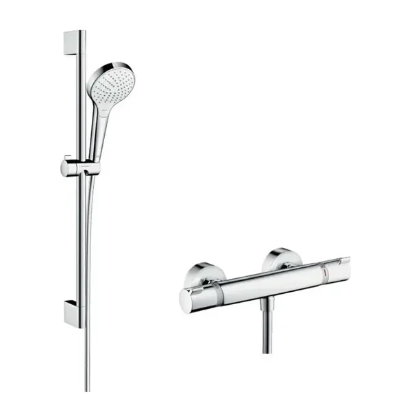 Hansgrohe Croma Select S - Sprchový set Vario s termostatom, 3 prúdy, sprchová tyč 65 cm, biela/chróm 27013400