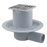 Alcadrain Odtokové kanálky - Podlahová vpust boční 11x11 cm, průměr 5 cm,  vodní zápachová uzávěra, nerez/plast APV101